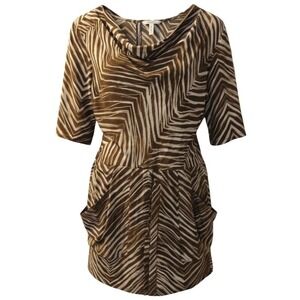 BCBGMAXAZRIA Ayshea Silk Zebra Print Cowl Neck Mini Dress Brown Cocoacombo S